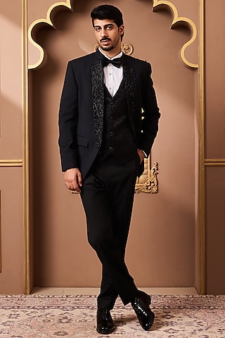 Black Suiting Tuxedo Set by NITIKA GUJRAL MEN