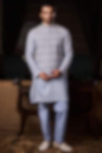 Powder Blue Raw Silk Embroidered Bundi Set by Histori at Pernia's Pop Up Shop