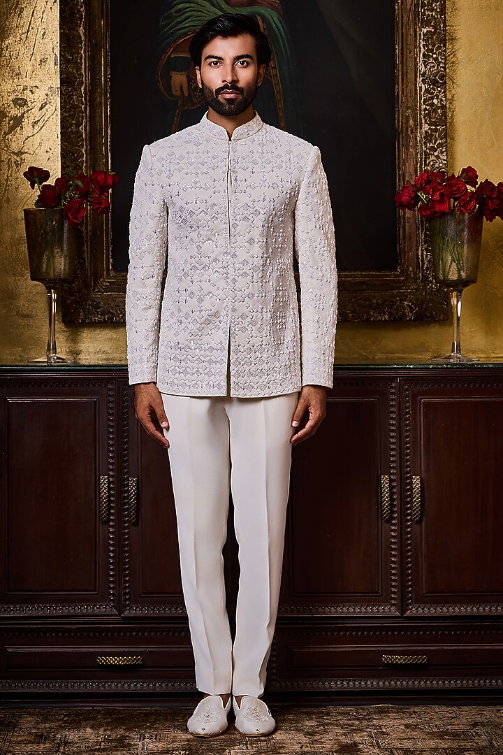 White Premium Suiting Embellished Jodhpuri Set by Histori at Pernia's Pop Up Shop