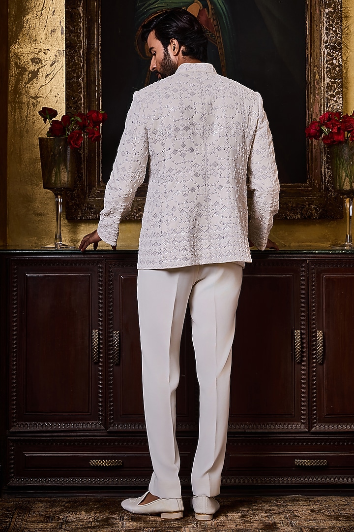 White Premium Suiting Embellished Jodhpuri Set by NITIKA GUJRAL MEN at Pernia's Pop Up Shop