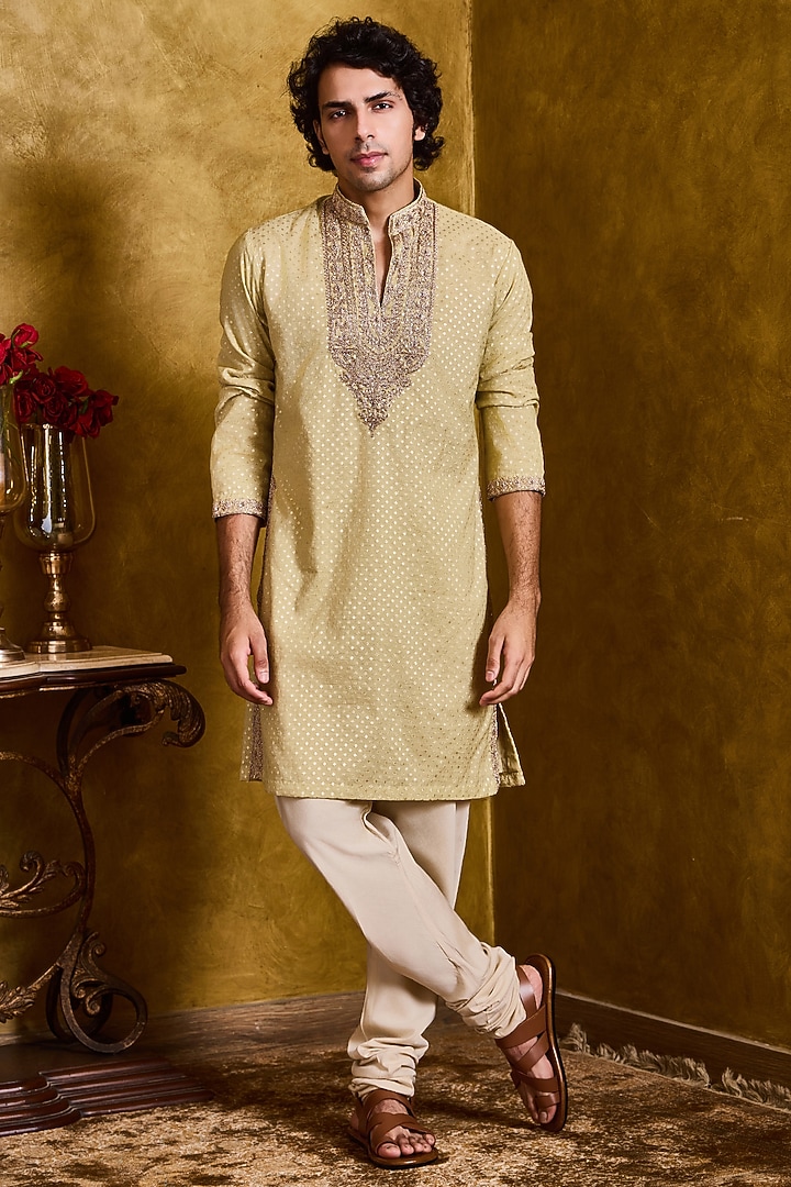 Mint Green Chanderi Dori Embroidered Kurta Set by Histori at Pernia's Pop Up Shop