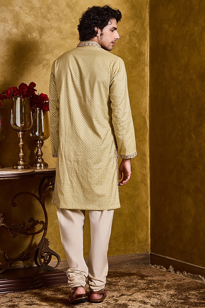 Mint Green Chanderi Dori Embroidered Kurta Set by NITIKA GUJRAL MEN at Pernia's Pop Up Shop