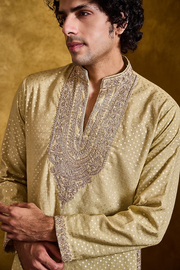 Mint Green Chanderi Dori Embroidered Kurta Set by NITIKA GUJRAL MEN at Pernia's Pop Up Shop