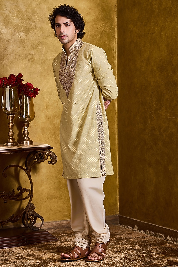 Mint Green Chanderi Dori Embroidered Kurta Set by NITIKA GUJRAL MEN at Pernia's Pop Up Shop