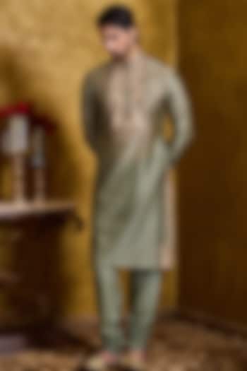 Dark Olive Tissue Chanderi Silk Embroidered Kurta Set by Histori at Pernia's Pop Up Shop