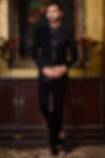 Black Premium Suiting Crystal Embroidered Wedding Indowestern Set by Histori at Pernia's Pop Up Shop