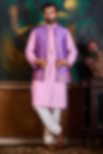 Lilac Raw Silk Resham Embroidered Bundi Set by Histori at Pernia's Pop Up Shop