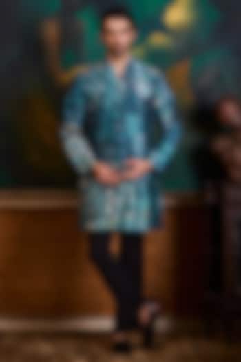 Blue Poly Dupion Silk Printed Kurta Set by Histori at Pernia's Pop Up Shop