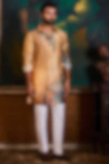 Mustard Poly Dupion Printed Kurta Set by Histori at Pernia's Pop Up Shop