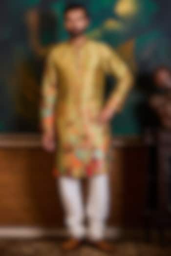 Olive Green Poly Dupion Printed Kurta Set by Histori at Pernia's Pop Up Shop