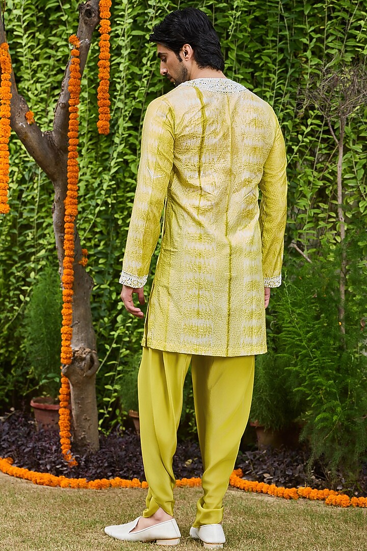 Mehendi Green Mulberry Silk Bead Embroidered Kurta Set by Histori at Pernia's Pop Up Shop