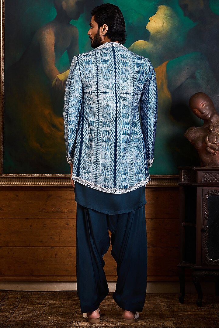 Teal Mulberry Silk Bead Work Wedding Indowestern Set by Histori at Pernia's Pop Up Shop