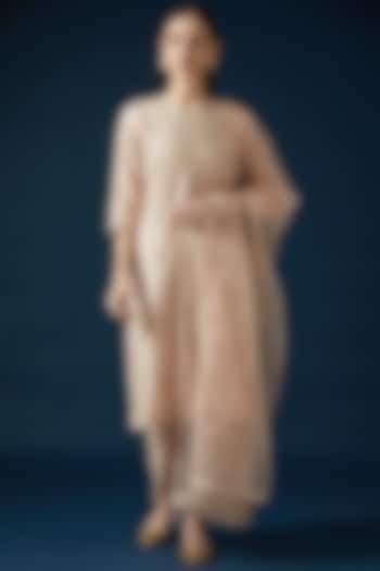Nude Chanderi Hand Embroidered Kurta Set by House of Supriya at Pernia's Pop Up Shop