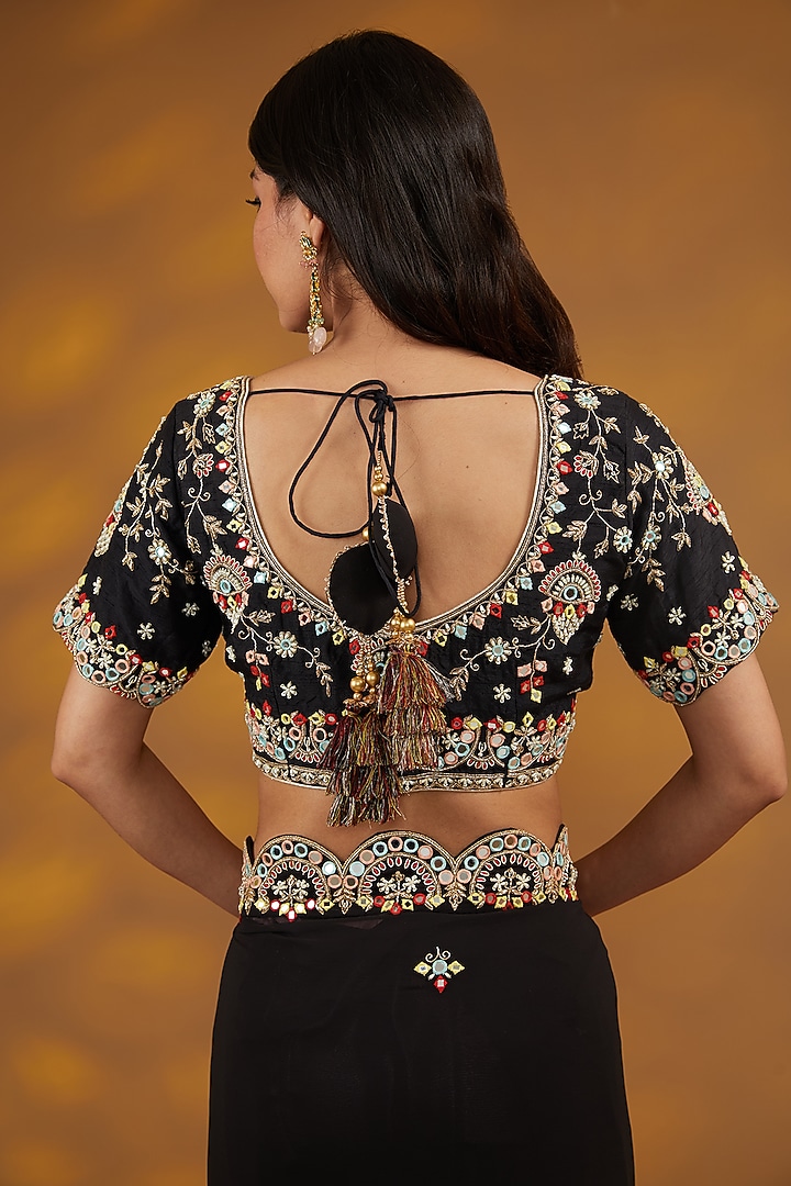 Black Georgette Hand Embroidered Wedding Saree Set by House of Supriya at Pernia's Pop Up Shop