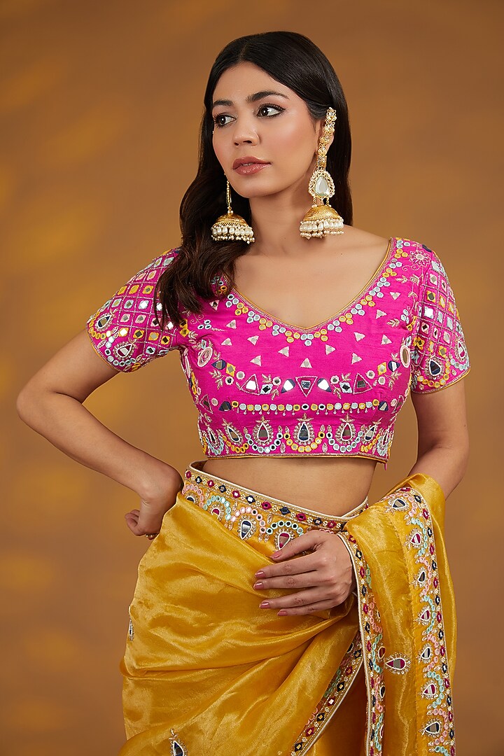 Yellow Silk Tissue Organza Hand Embroidered Wedding Saree Set by House of Supriya at Pernia's Pop Up Shop