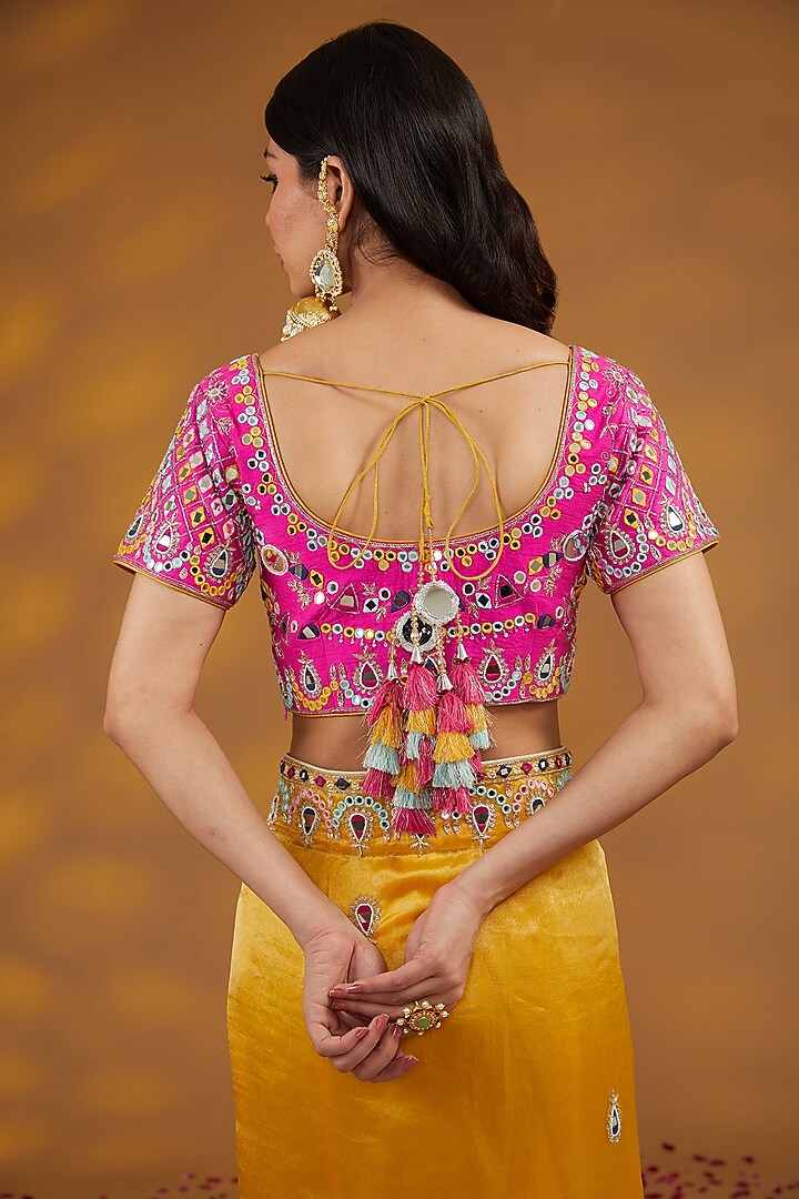 Yellow Silk Tissue Organza Hand Embroidered Wedding Saree Set by House of Supriya at Pernia's Pop Up Shop
