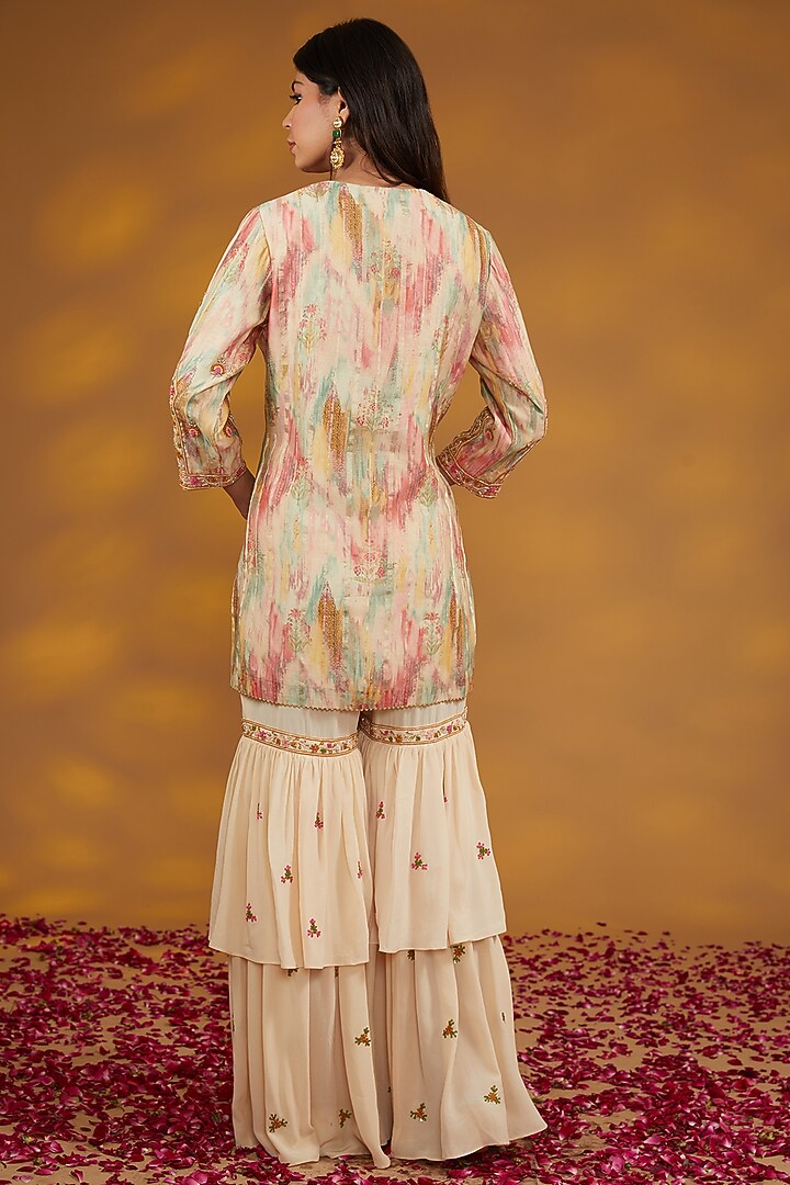 Beige Chanderi Silk Hand Embroidered Wedding Sharara Set by House of Supriya at Pernia's Pop Up Shop