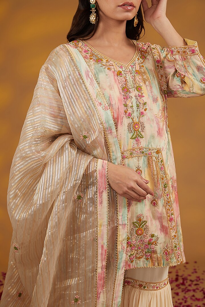 Beige Chanderi Silk Hand Embroidered Wedding Sharara Set by House of Supriya at Pernia's Pop Up Shop