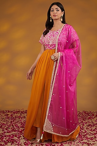 Yellow Georgette Hand Embroidered Anarkali Set by House of Supriya