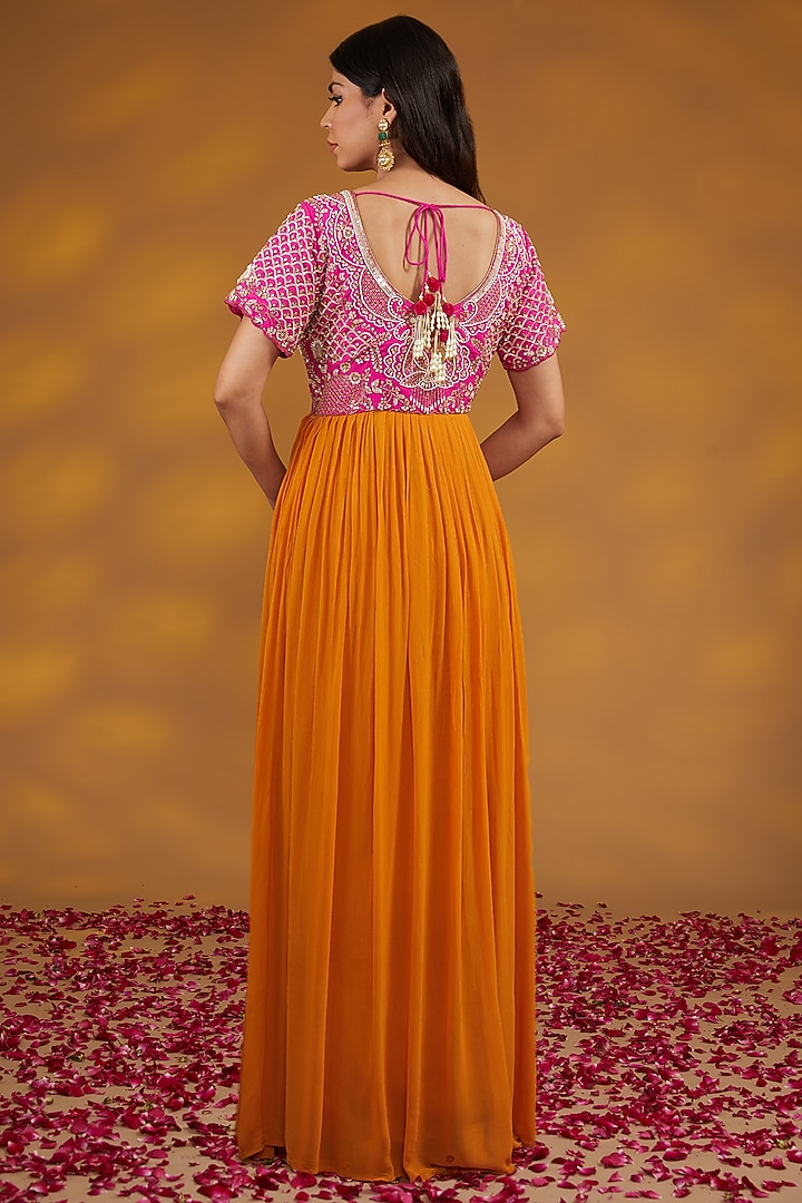 Yellow Georgette Hand Embroidered Wedding Anarkali Set by House of Supriya at Pernia's Pop Up Shop