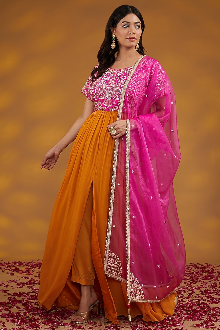 Yellow Georgette Hand Embroidered Wedding Anarkali Set by House of Supriya at Pernia's Pop Up Shop