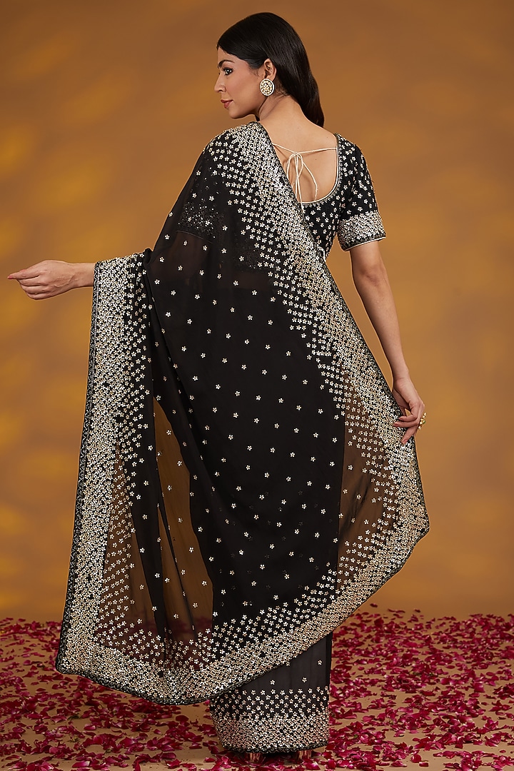 Black Georgette Hand Embroidered Wedding Saree Set by House of Supriya at Pernia's Pop Up Shop