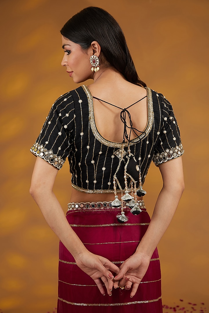 Maroon Organza Hand Embroidered Wedding Saree Set by House of Supriya at Pernia's Pop Up Shop