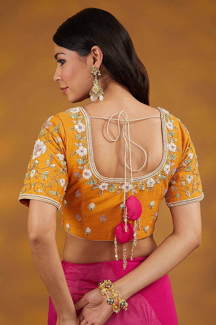 Pink Georgette Hand Embroidered Wedding Saree Set by House of Supriya at Pernia's Pop Up Shop