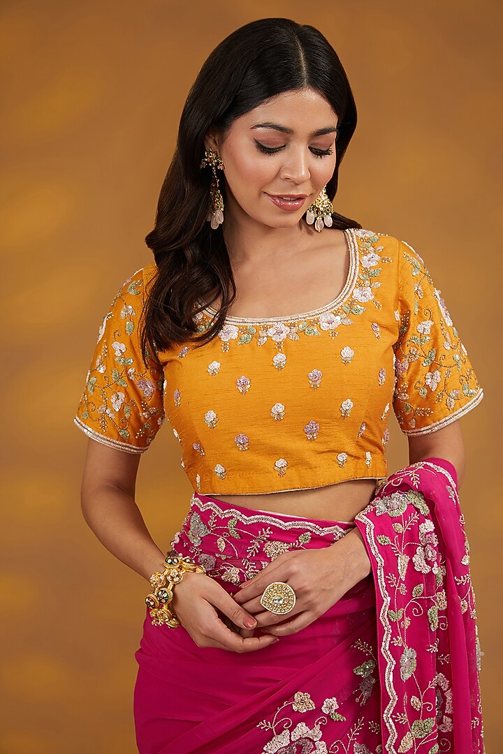 Pink Georgette Hand Embroidered Wedding Saree Set by House of Supriya at Pernia's Pop Up Shop