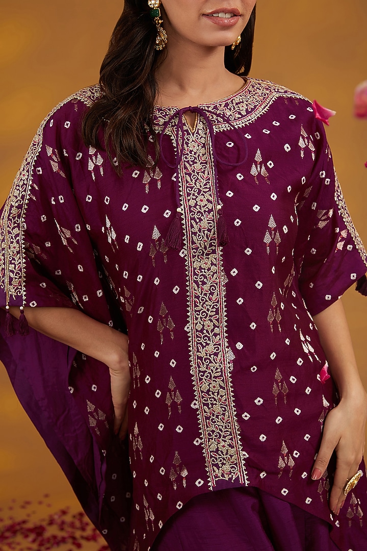Pink Bandhej Chanderi Machine Embroidered Co-Ord Set by House of Supriya at Pernia's Pop Up Shop