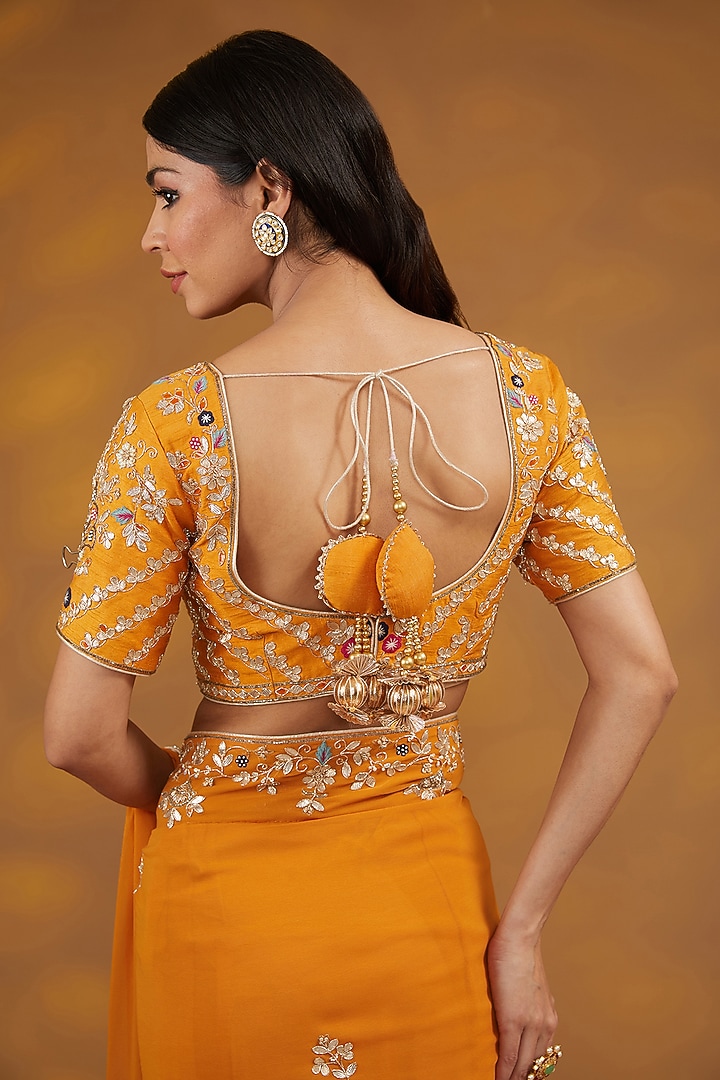 Yellow Georgette Hand Embroidered Wedding Saree Set by House of Supriya at Pernia's Pop Up Shop