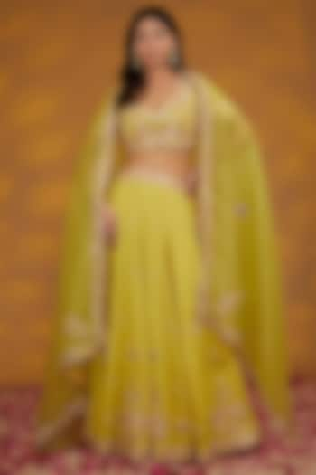 Yellow Georgette Hand Embroidered Wedding Lehenga Set by House of Supriya at Pernia's Pop Up Shop