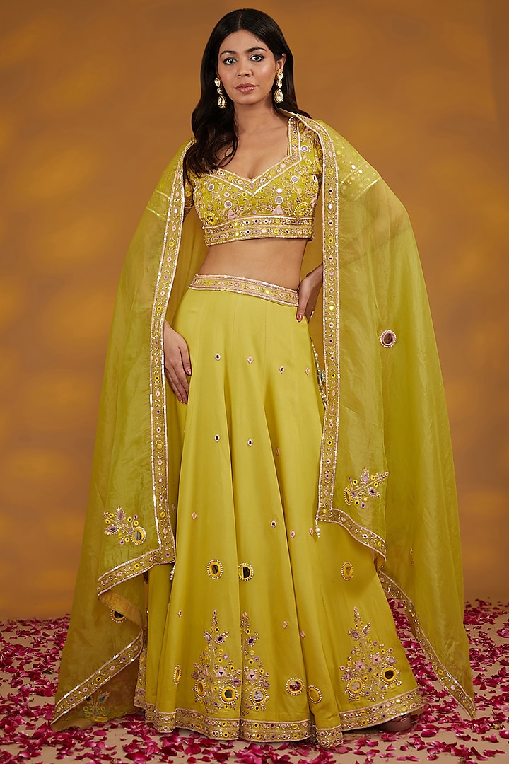 Yellow Georgette Hand Embroidered Wedding Lehenga Set by House of Supriya at Pernia's Pop Up Shop