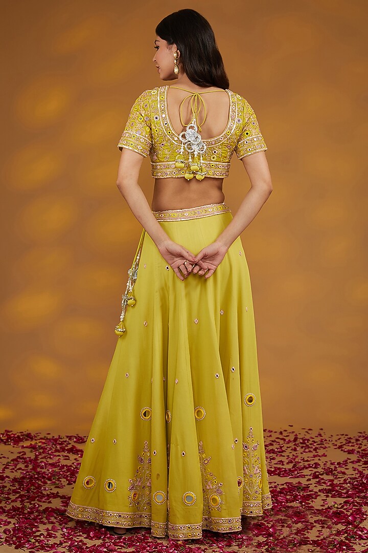 Yellow Georgette Hand Embroidered Wedding Lehenga Set by House of Supriya at Pernia's Pop Up Shop
