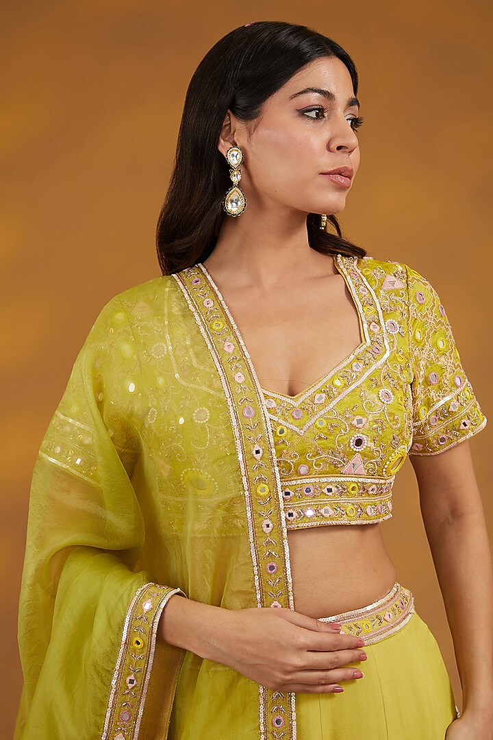 Yellow Georgette Hand Embroidered Wedding Lehenga Set by House of Supriya at Pernia's Pop Up Shop