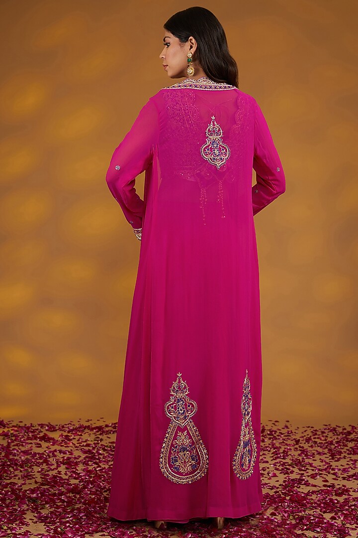 Pink Silk Georgette Zari Hand Embroidered Wedding Sharara Set by House of Supriya at Pernia's Pop Up Shop