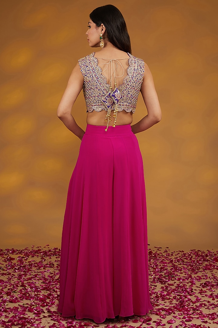 Pink Silk Georgette Zari Hand Embroidered Wedding Sharara Set by House of Supriya at Pernia's Pop Up Shop