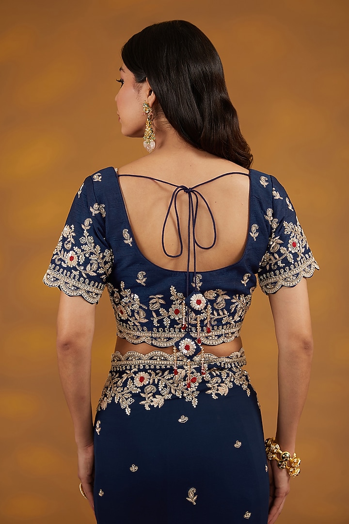 Blue Georgette Hand Embroidered Wedding Saree Set by House of Supriya at Pernia's Pop Up Shop