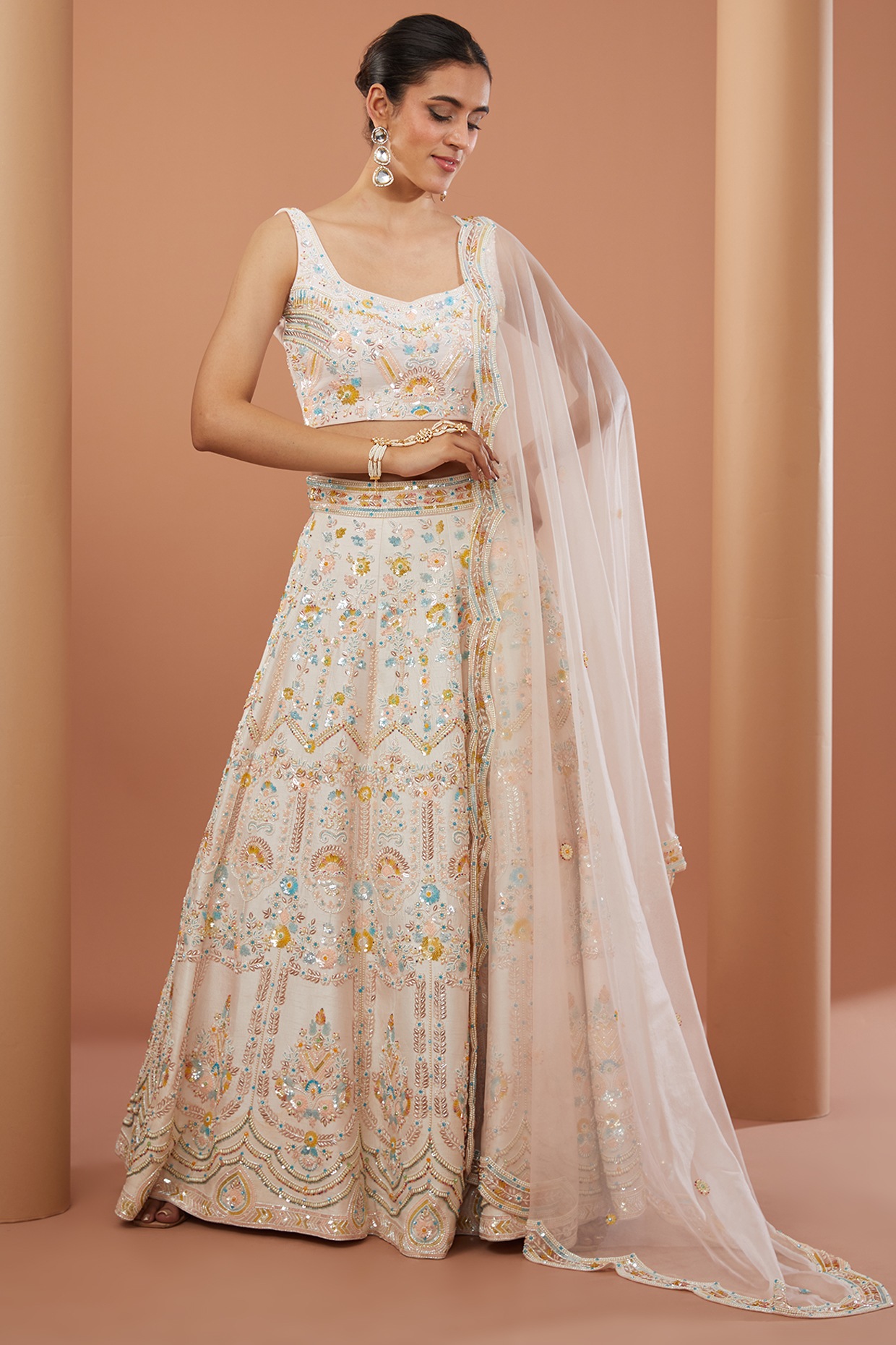 Stylist Multi Color Lehenga Choli With One Side Sleeve Shrug - Shivam  E-Commerce at Rs 2599.00, Surat | ID: 2850615161691