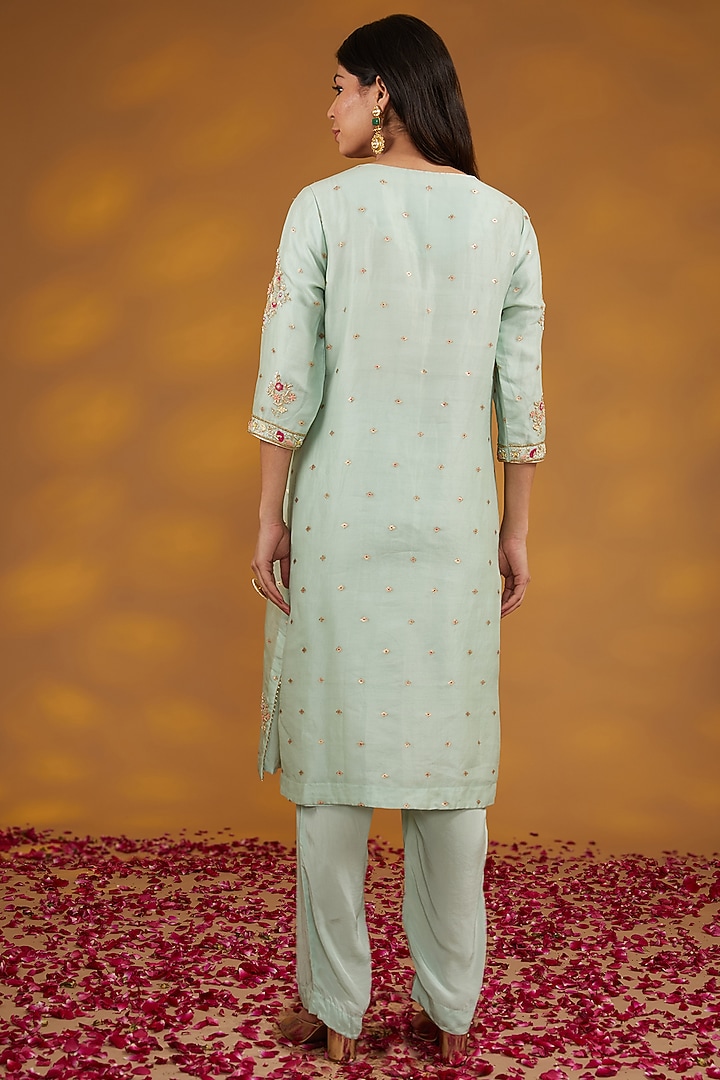 Blue Silk Organza Zardosi Hand Embroidered Kurta Set by House of Supriya at Pernia's Pop Up Shop