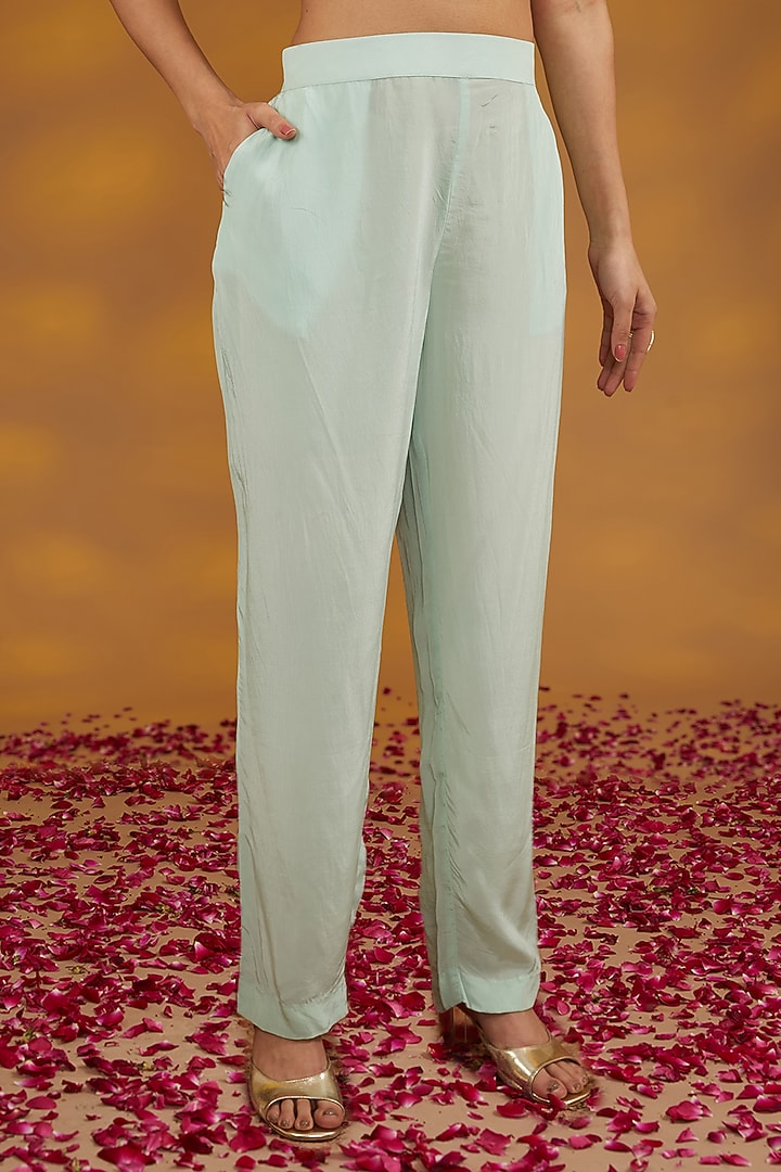 Blue Silk Organza Zardosi Hand Embroidered Kurta Set by House of Supriya at Pernia's Pop Up Shop