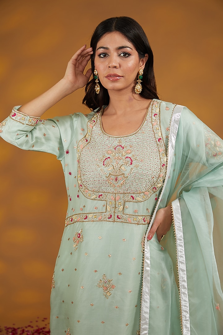 Blue Silk Organza Zardosi Hand Embroidered Kurta Set by House of Supriya at Pernia's Pop Up Shop