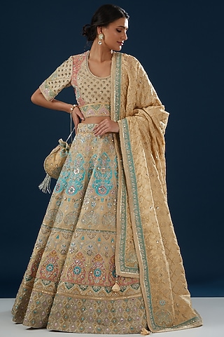 Beige Silk Georgette Embroidered Lehenga Set by House of Supriya