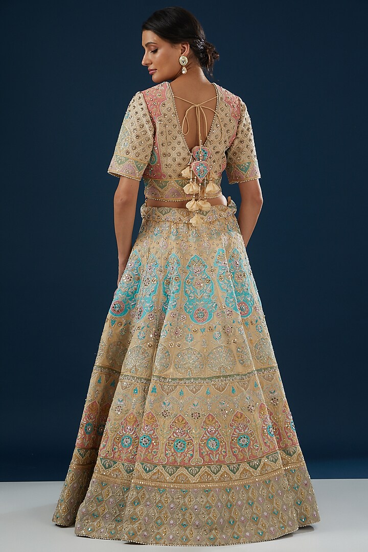 Beige Silk Georgette Embroidered Bridal Lehenga Set by House of Supriya at Pernia's Pop Up Shop