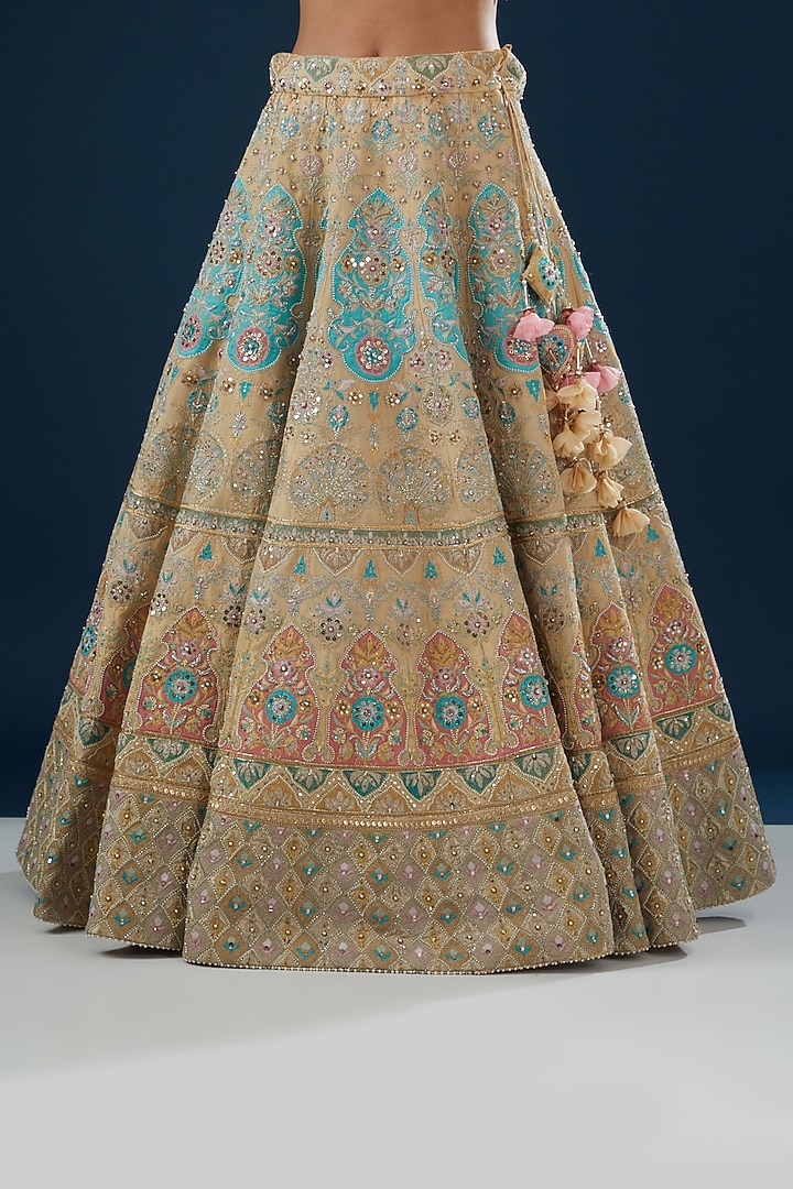 Beige Silk Georgette Embroidered Bridal Lehenga Set by House of Supriya at Pernia's Pop Up Shop