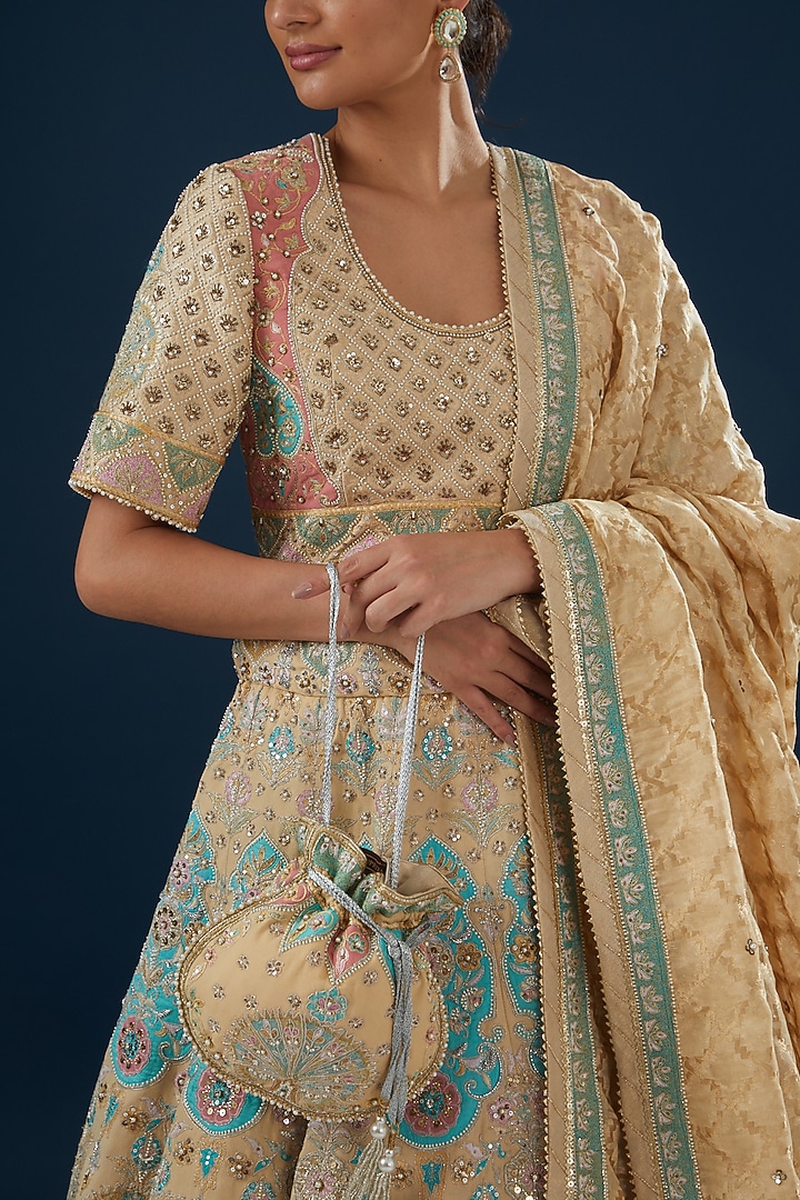 Beige Silk Georgette Embroidered Bridal Lehenga Set by House of Supriya at Pernia's Pop Up Shop