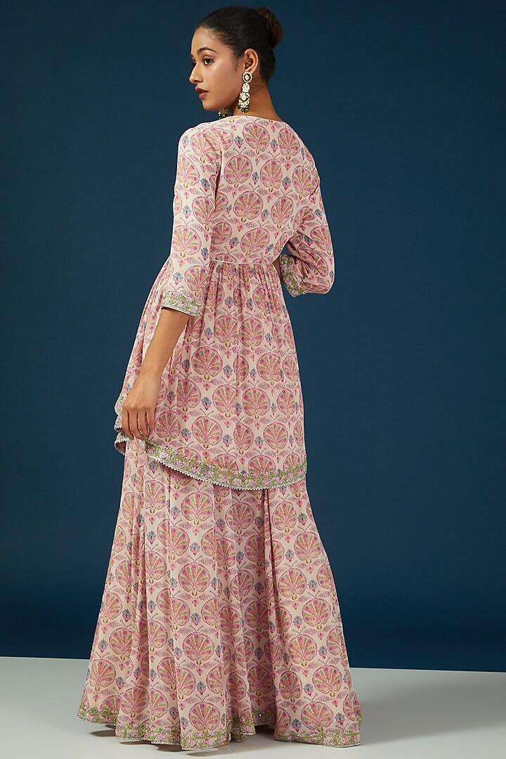 Peach Silk Georgette Printed Wedding Sharara Set by House of Supriya at Pernia's Pop Up Shop