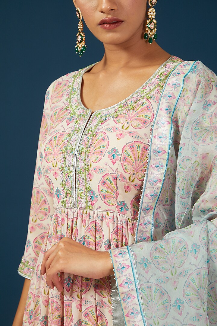 Peach Silk Georgette Printed Wedding Sharara Set by House of Supriya at Pernia's Pop Up Shop