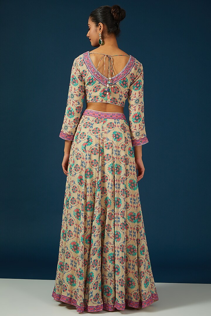 Beige Silk Georgette Floral Printed Wedding Lehenga Set by House of Supriya at Pernia's Pop Up Shop