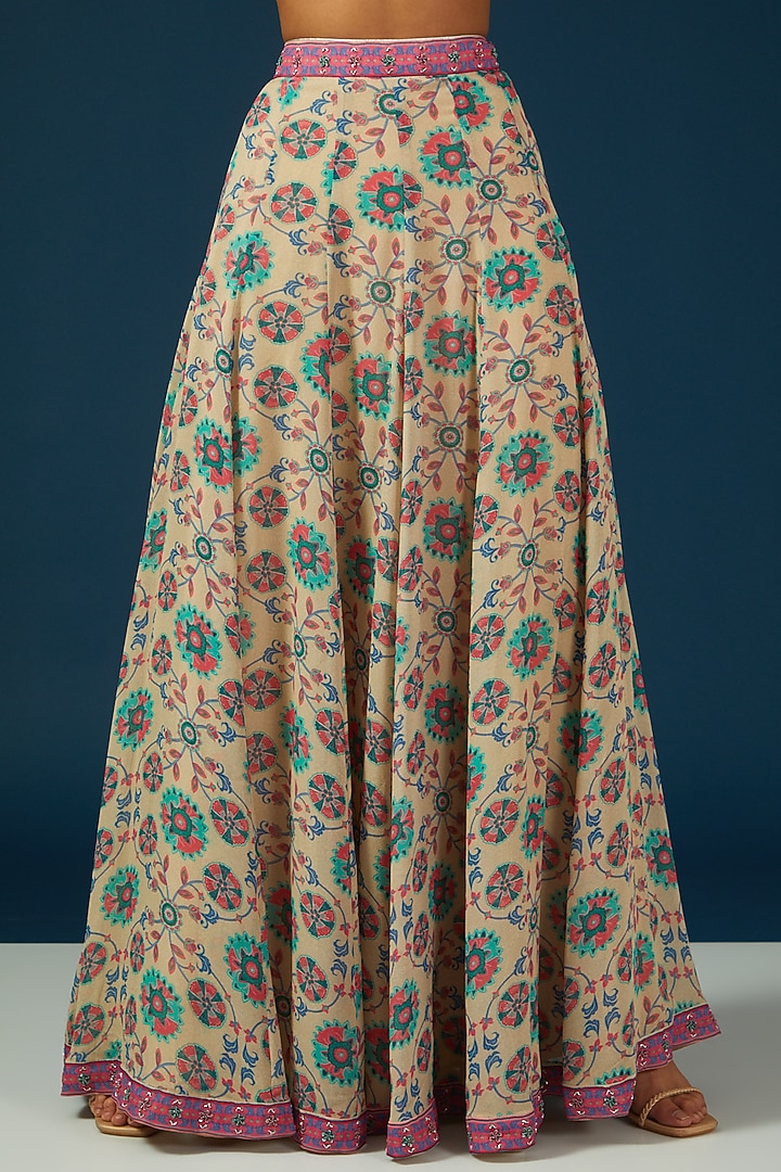 Beige Silk Georgette Floral Printed Wedding Lehenga Set by House of Supriya at Pernia's Pop Up Shop